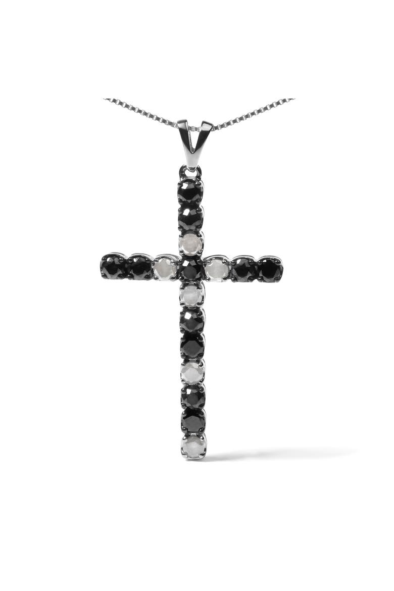 Silver 2.0 Cttw Round Treated Black and White Diamond Cross Pendant Necklace, Alternate, color, White
