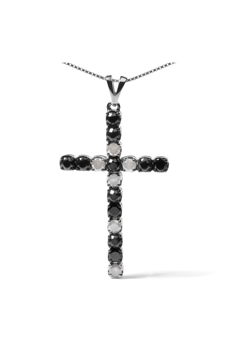 Haus of Brilliance Silver 2.0 Cttw Round Treated Black and White Diamond Cross Pendant Necklace, Alternate, color, White
