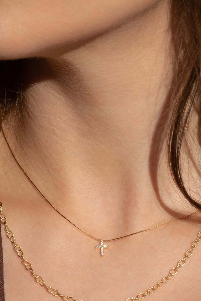 Sterling Silver 18k Gold Plated Weiss Cross Necklace Everyday Wear, Alternate, color, Gold