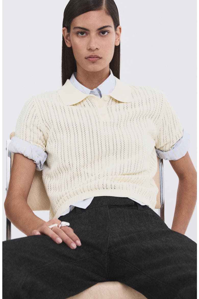 Open Stitch Cotton Polo Sweater, Alternate, color, ECRU