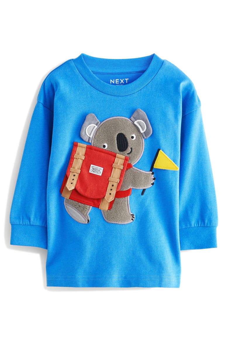 NEXT Kids' Koala Long Sleeve Cotton Graphic Pocket T-Shirt, Main, color, Blue