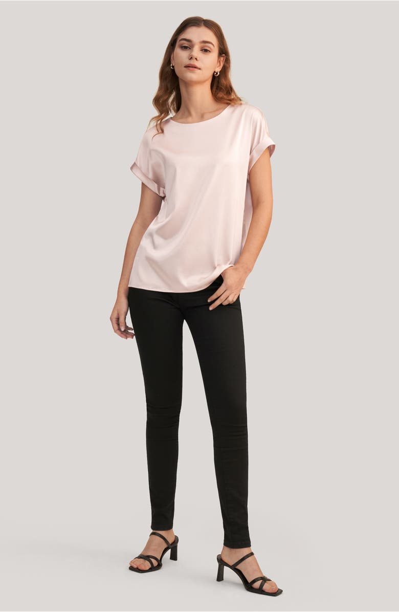Lilysilk Women's Short Sleeves Round Neck Silk Tee, Alternate, color, Pale Pink
