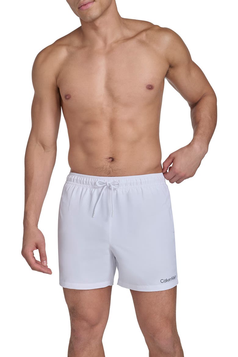 Logo Piping Swim Trunks, Main, color, WHITE