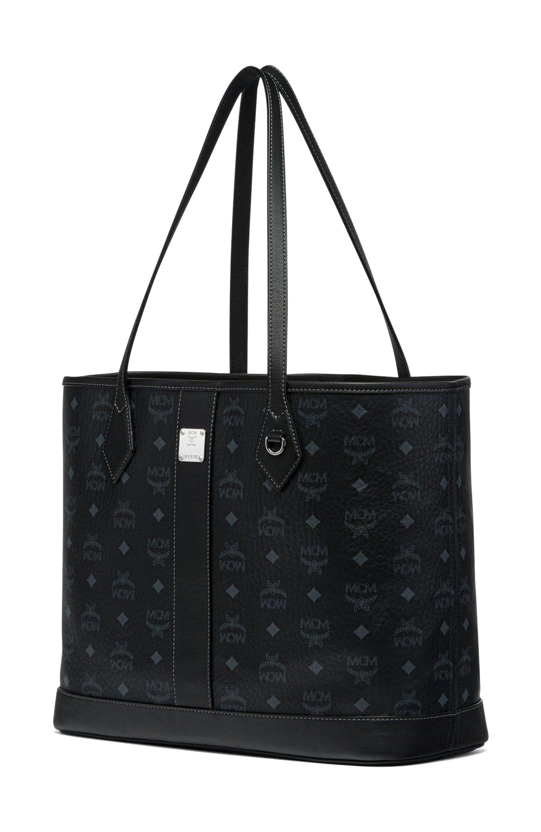 MCM New Medium Liz Shopper in Visetos, Alternate, color, Black