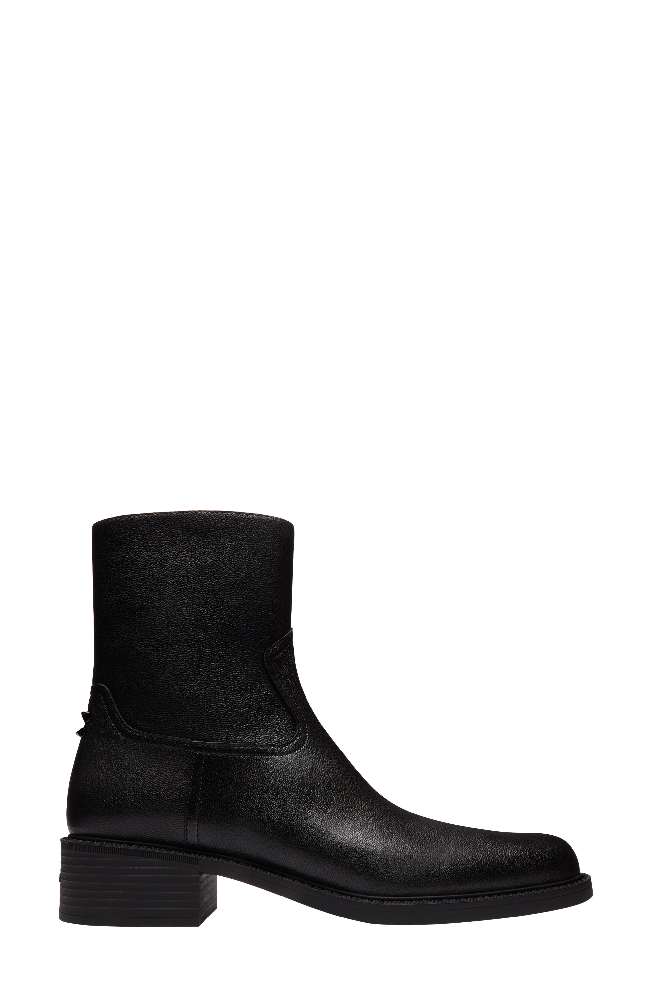 Pointed Toe Leather Bootie, Alternate, color, BLACK