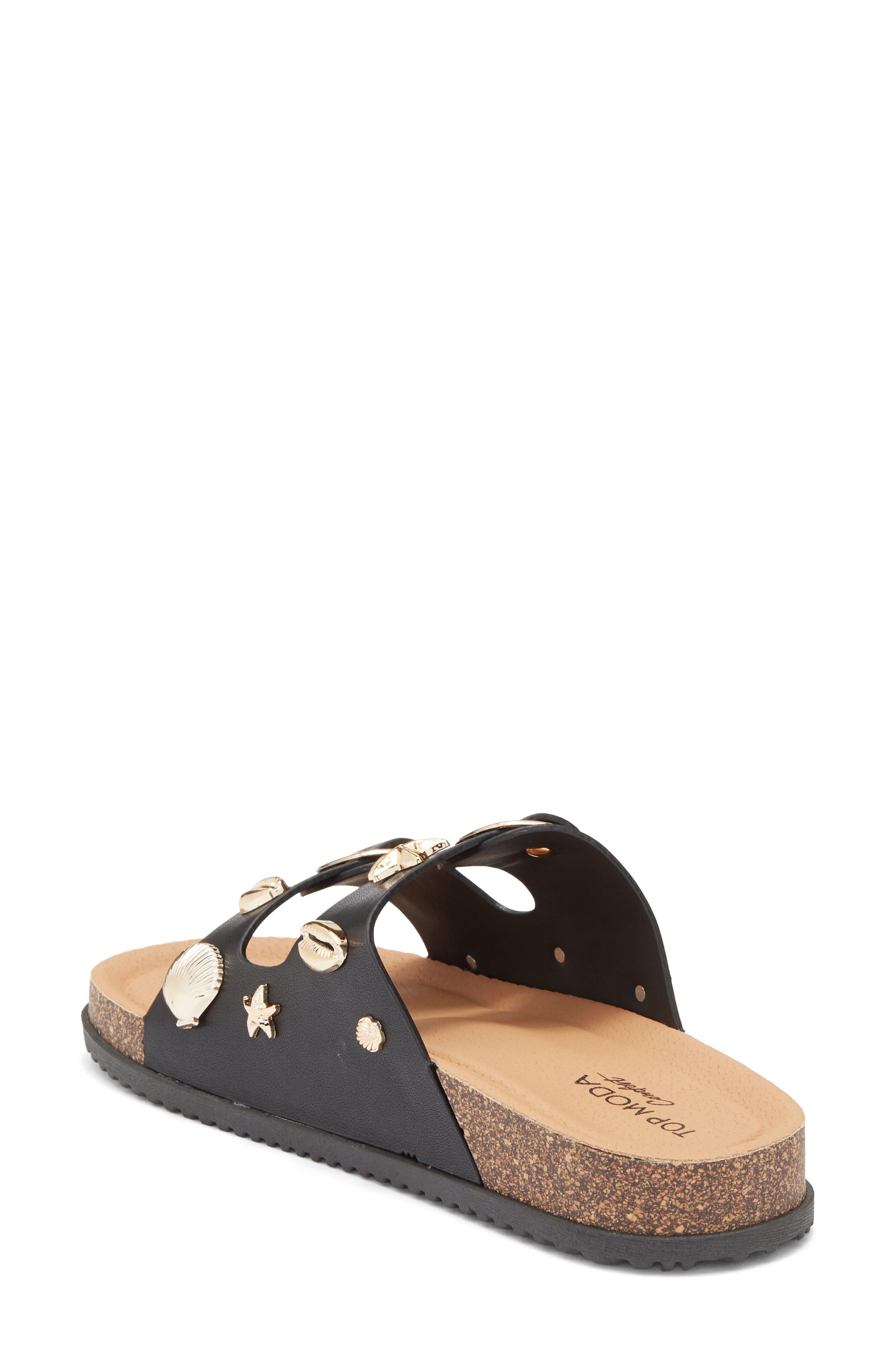 TOP MODA Arissa Double Strap Slide Sandal, Alternate, color, Black Pu