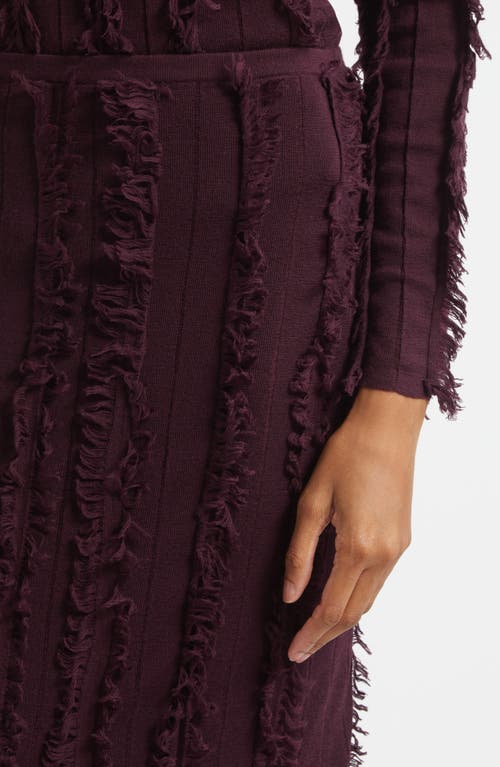 Zankov Evangeline Fringe Stripe Knit Pencil Skirt In Burgundy