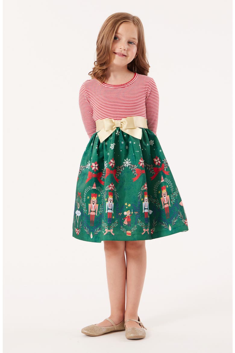 Kids' Nutcracker Stripe Long Sleeve Party Dress, Alternate, color, GREEN