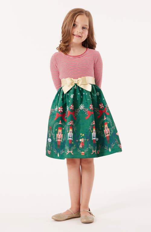Iris & Ivy Kids' Nutcracker Stripe Long Sleeve Party Dress In Green