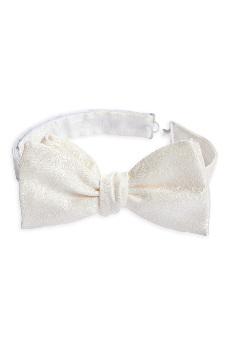 Paisley Jacquard Silk Bow Tie, Main, color, WHITE