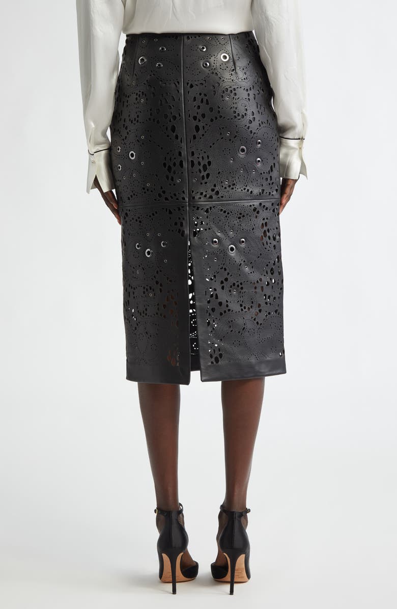 ST. JOHN Grommet Embellished Laser Cut Leather Pencil Skirt, Alternate, color, 