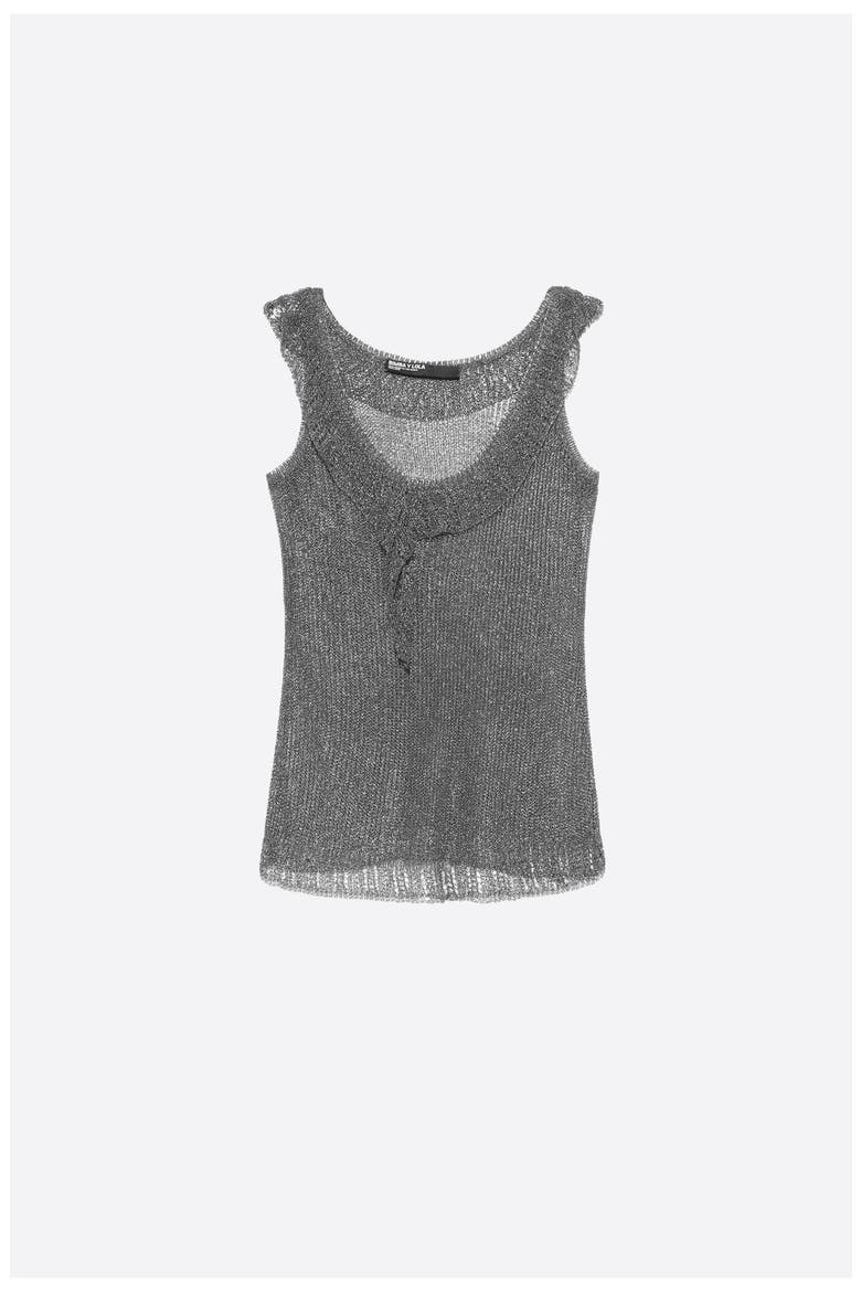 Metallic Openwork Fitted Top, Alternate, color, DARK GREY