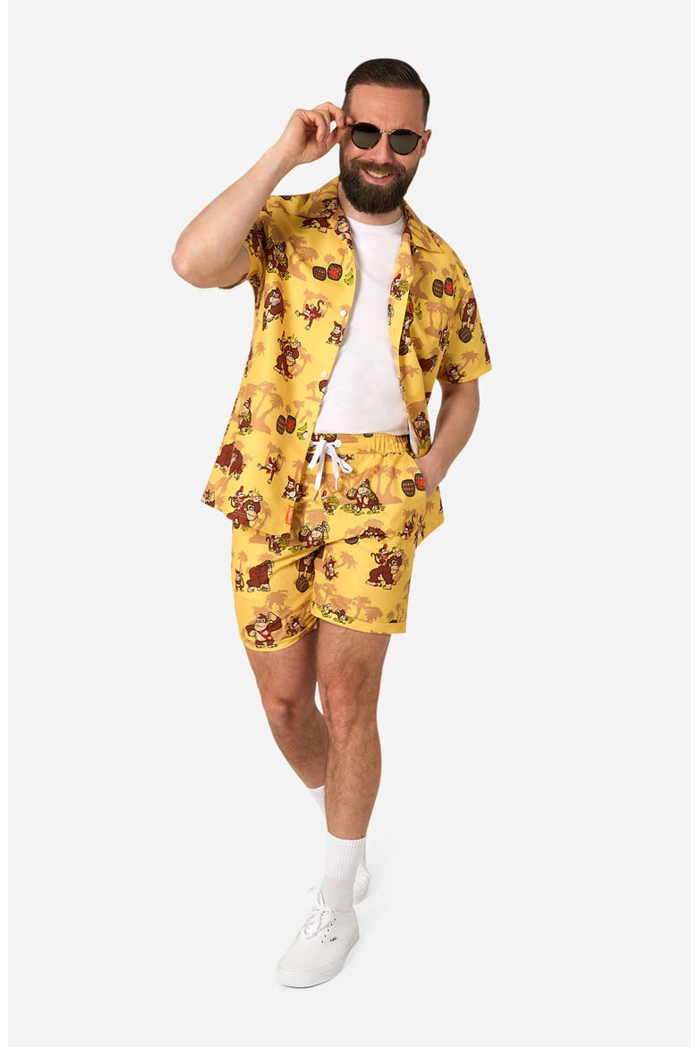 Donkey Kong Graphic Button-Up Shirt & Shorts Set, Alternate, color, YELLOW