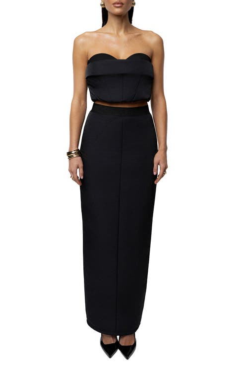 Addyson Quilted Strapless Crop Top & Column Maxi Skirt Set
