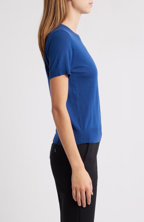 Theory P Regal Short Sleeve Wool Blend Sweater In Sapphire