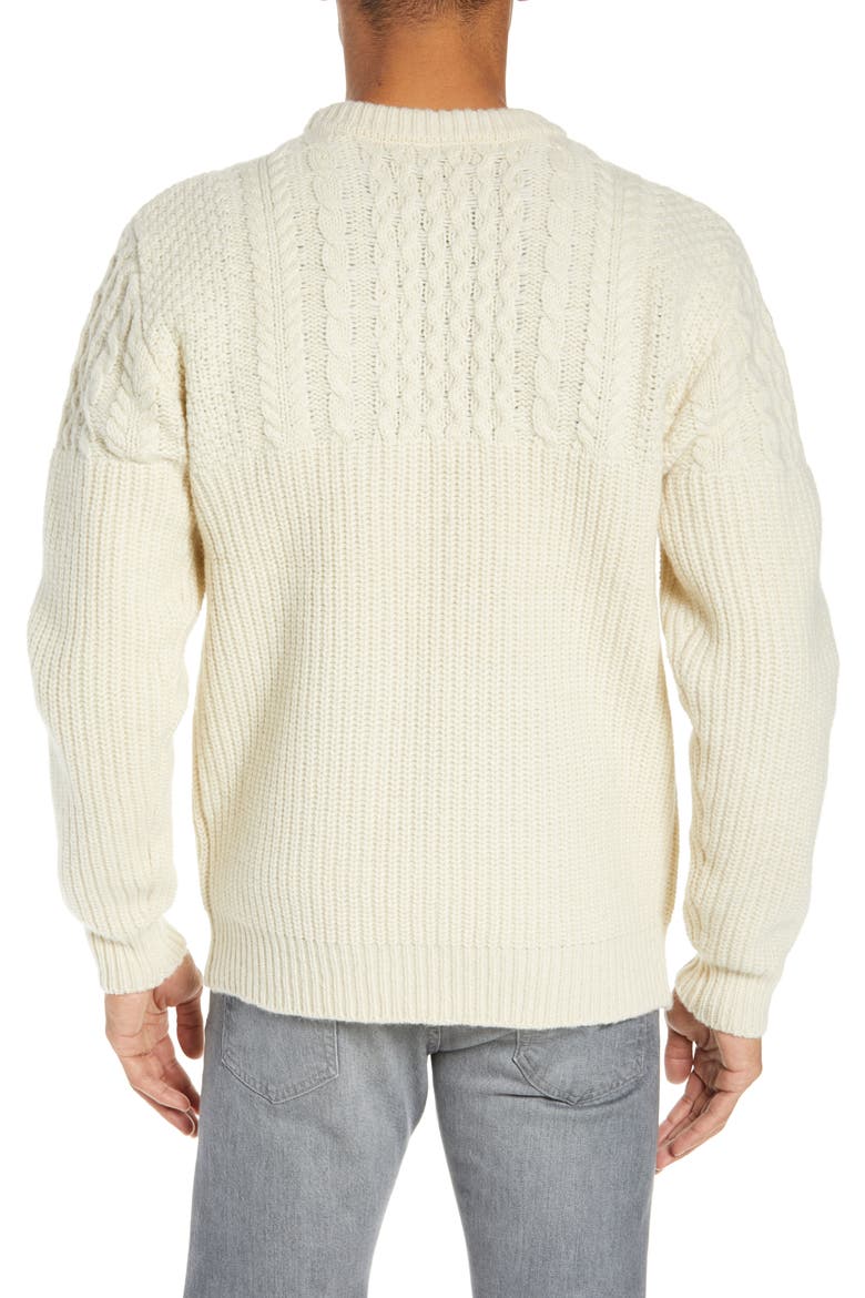 Half Cable Crewneck Sweater, Alternate, color, OFF-WHITE