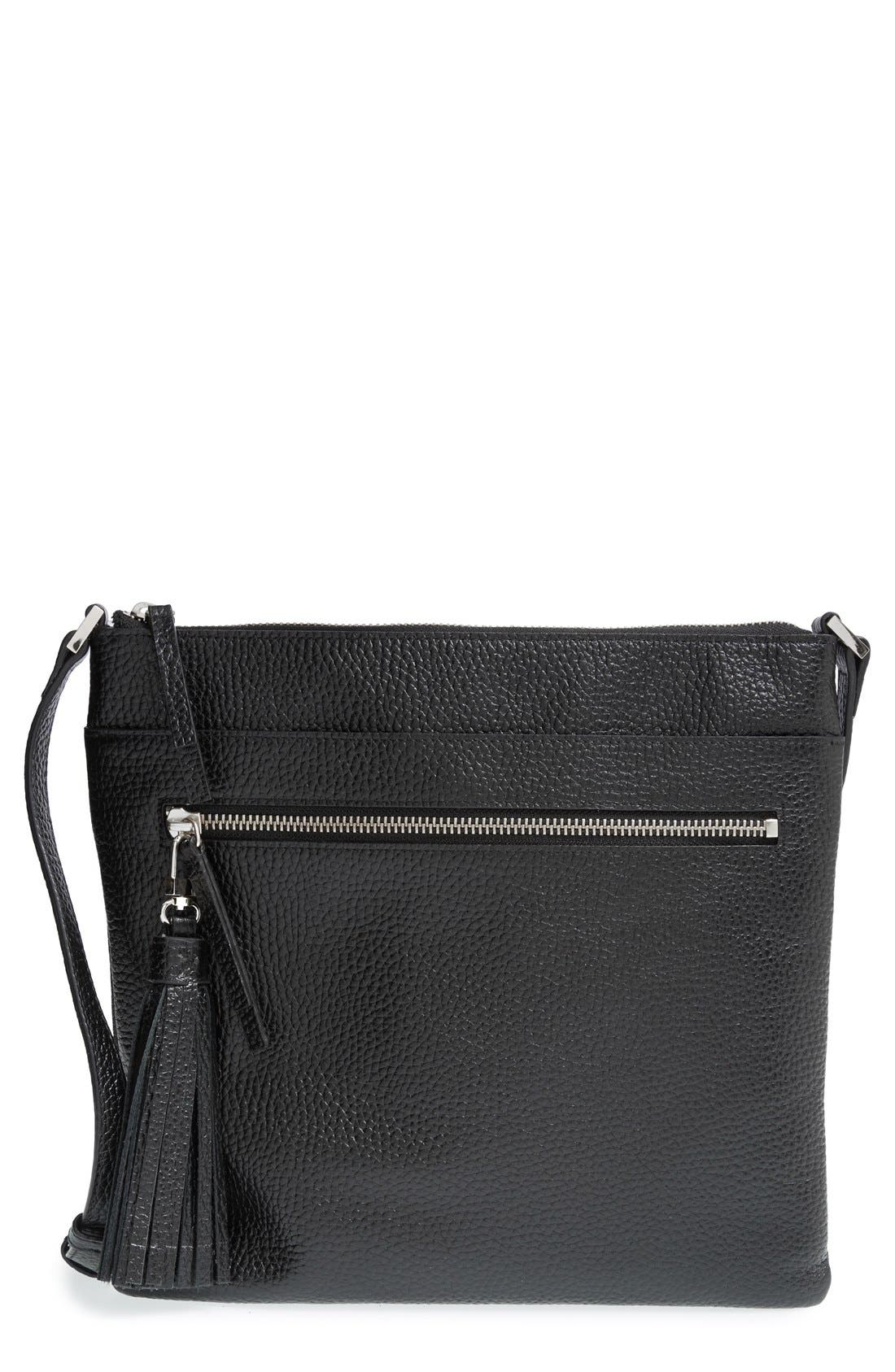 Halogen<sup>®</sup> Tasseled Leather Crossbody Bag, Main, color, 