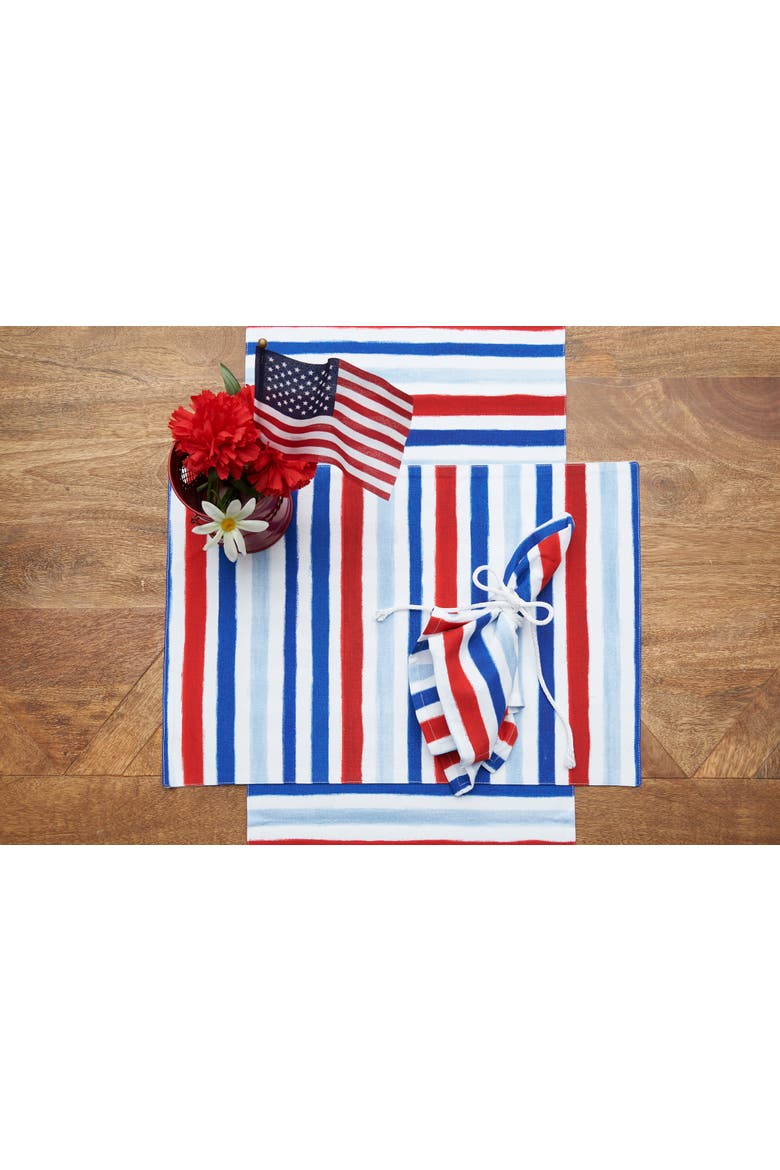 Patriotic Watercolor Stripes 4th of July Cotton Tabletop Placemats, Set of 6, 14" x 20", Alternate, color, Blue