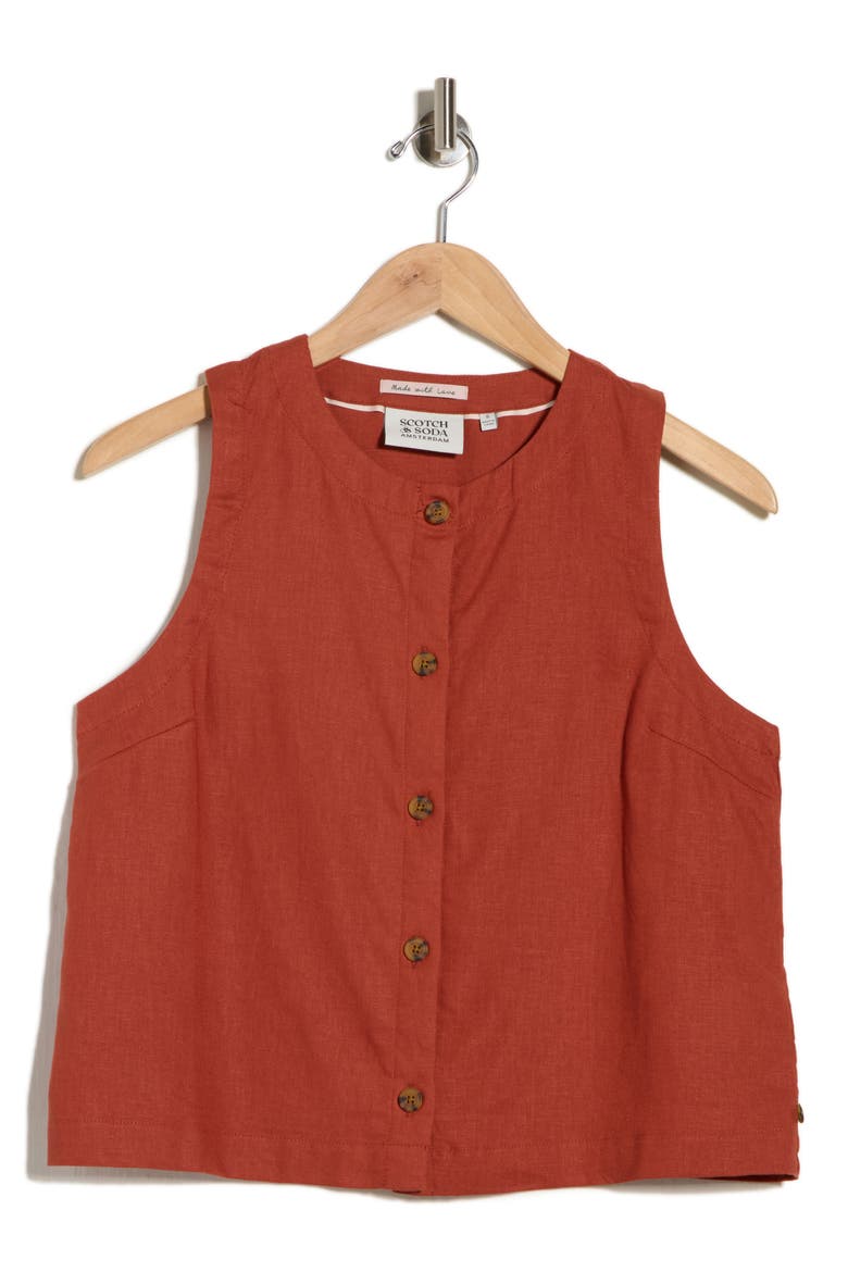 Sleeveless Linen Blend Button-Up Shirt, Alternate, color, PICANTE