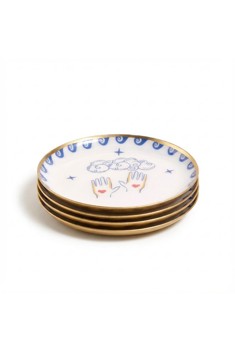 Agra Hand Patterned Round Metal Decorative Tray Set Of 4, Main, color, White