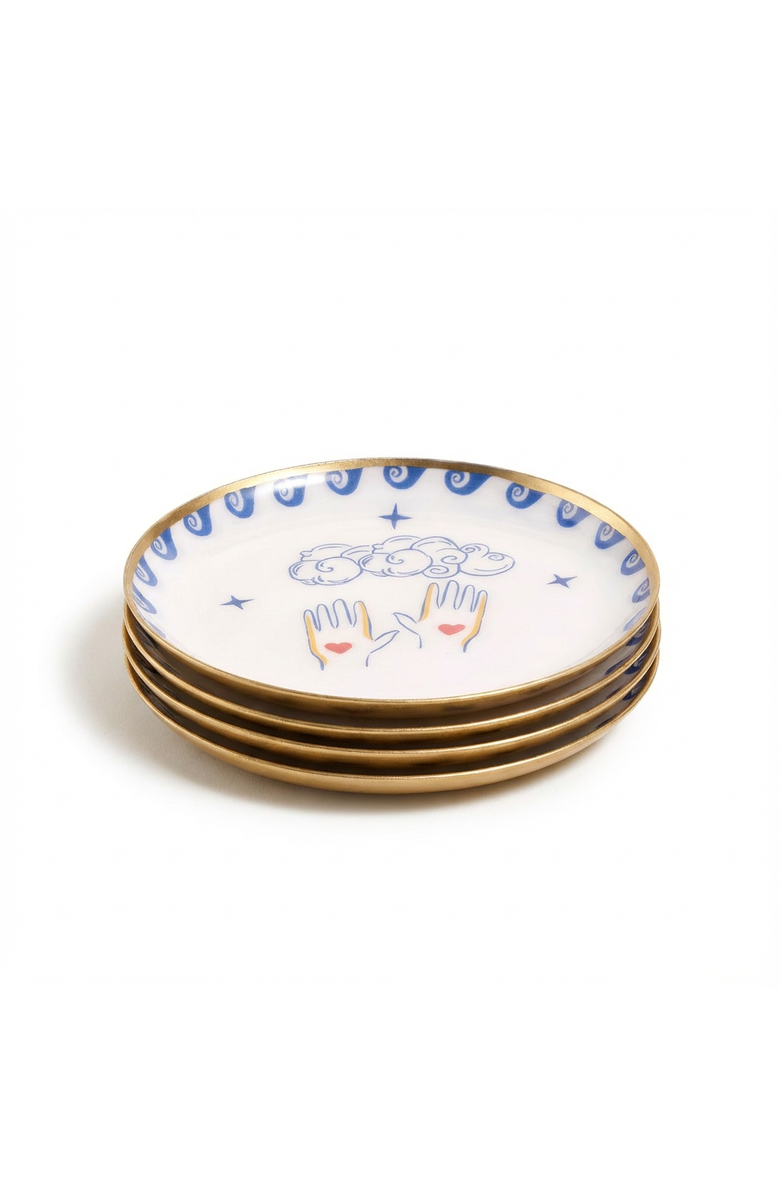 Zsa Zsa Zsu Agra Hand Patterned Round Metal Decorative Tray Set Of 4, Main, color, White