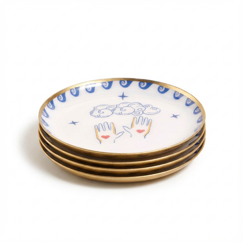 Agra Hand Patterned Round Metal Decorative Tray Set Of 4