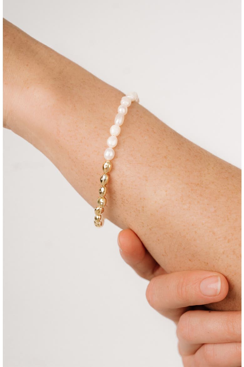 Freshwater Pearl & Pebble Beaded Bracelet, Alternate, color, GOLD