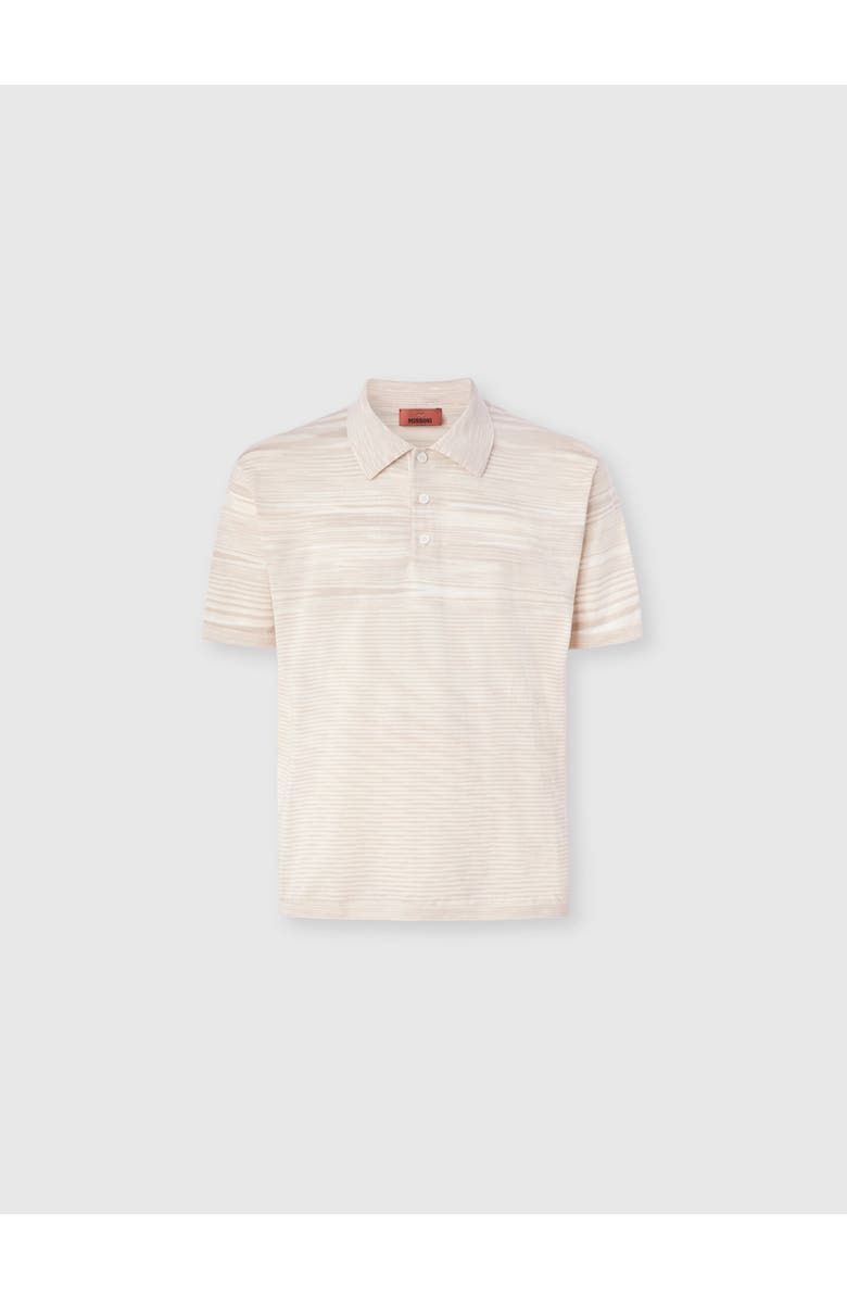 Missoni Flamed Mercerized Cotton Polo Shirt, Alternate, color, Beige& White