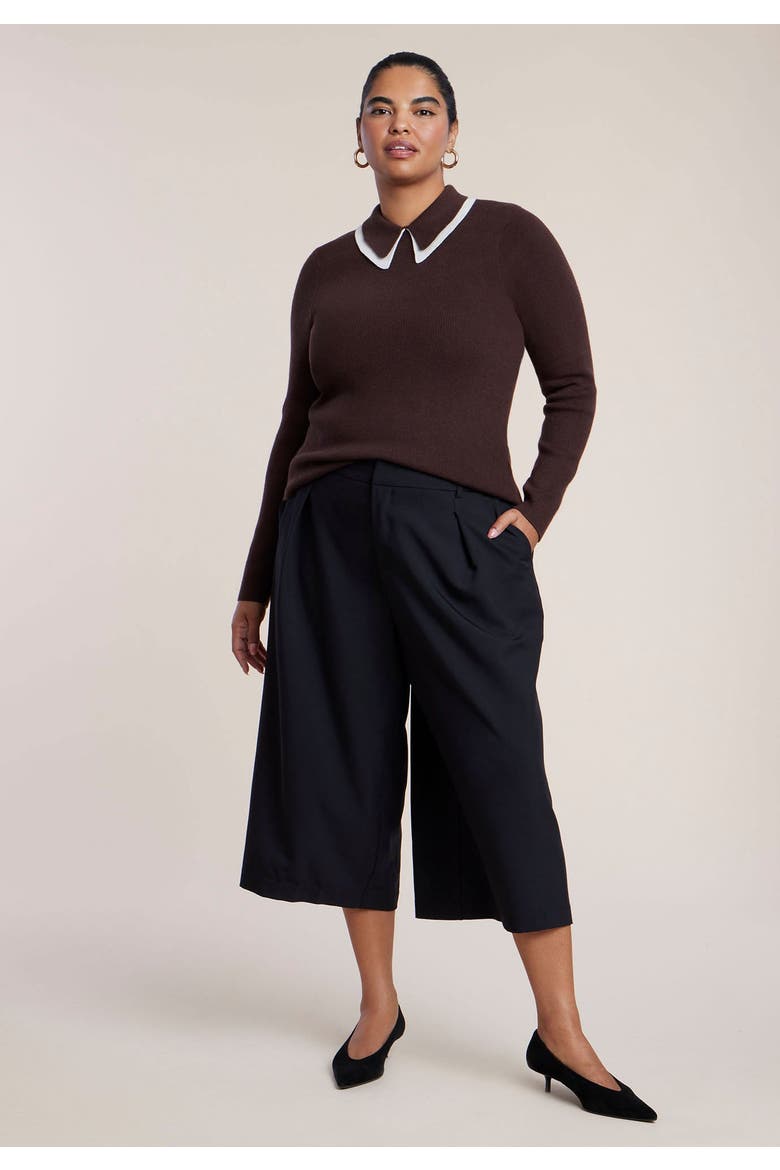 Double Collared Sweater, Alternate, color, CHOCOLATE AND CREAM