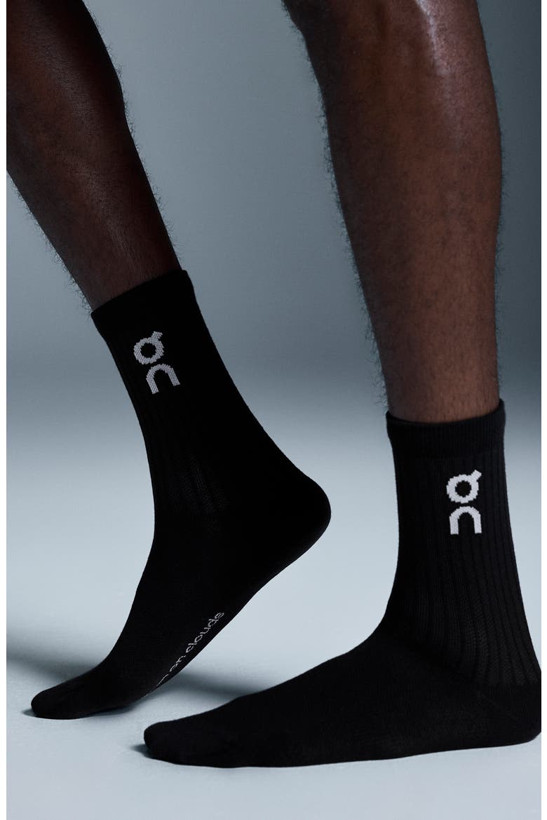 Logo Organic Cotton Crew Socks, Alternate, color, BLACK