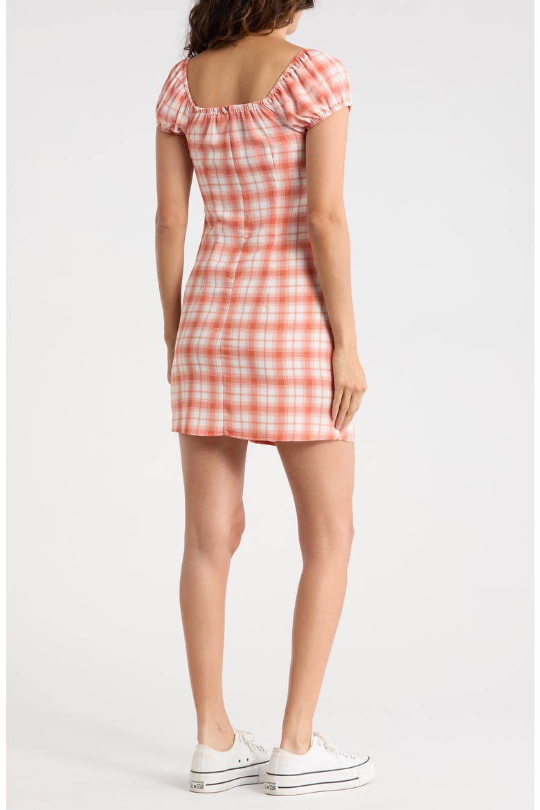 Plaid Puff Sleeve A-Line Minidress, Alternate, color, RUST CREAM
