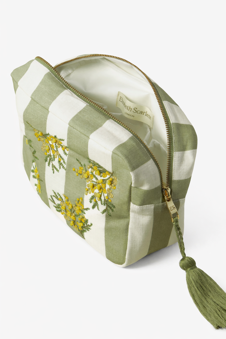 Mimosa Stripe Cotton Wash Bag, Alternate, color, Green