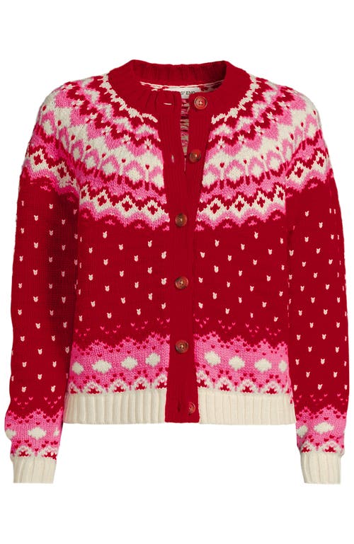 Lands' End Lofty Birdseye Fair Isle Cardigan Sweater In Red