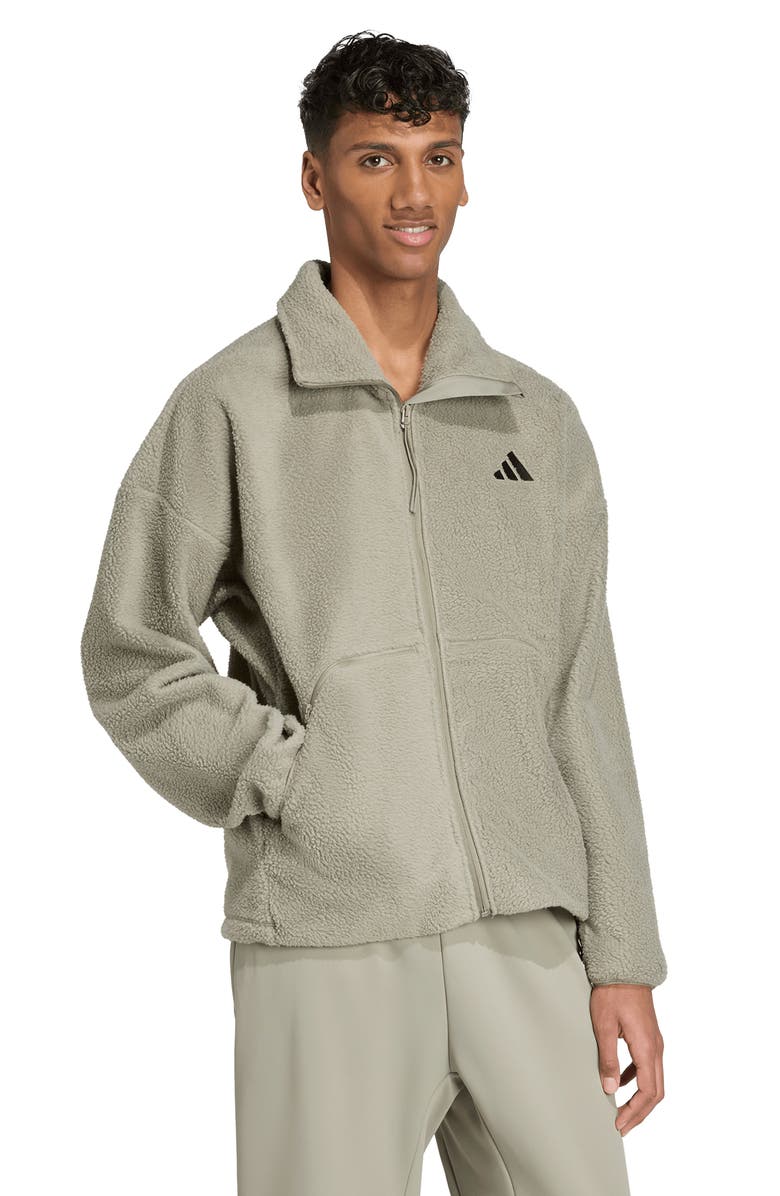 adidas City Tech High Pile Fleece Full Zip Jacket, Alternate, color, Silver Pebble
