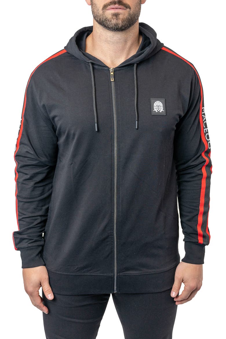 Leo Hooded Zip-Up Sweatshirt, Main, color, BLACK