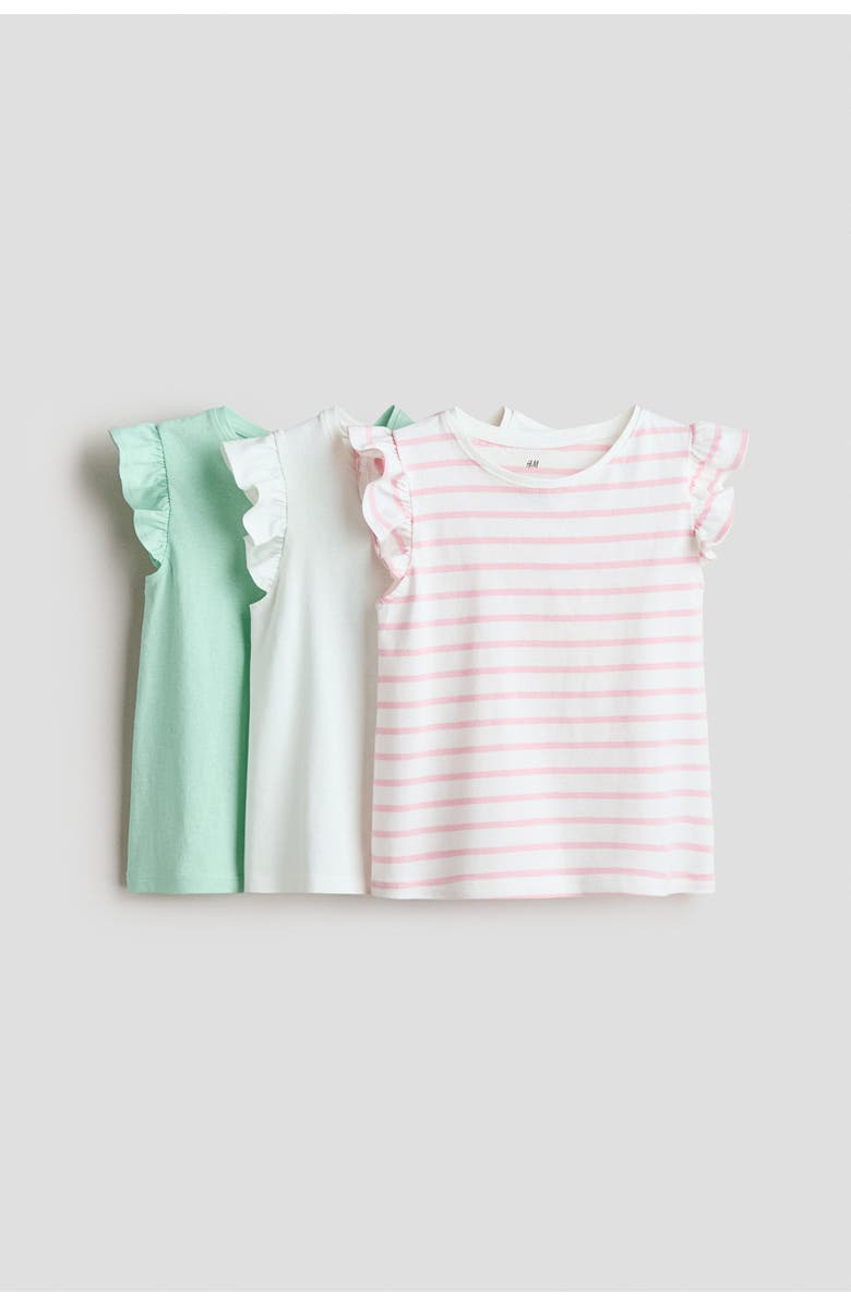 H&M 3-pack Flutter-sleeved Tops, Main, color, Turquoise/Striped