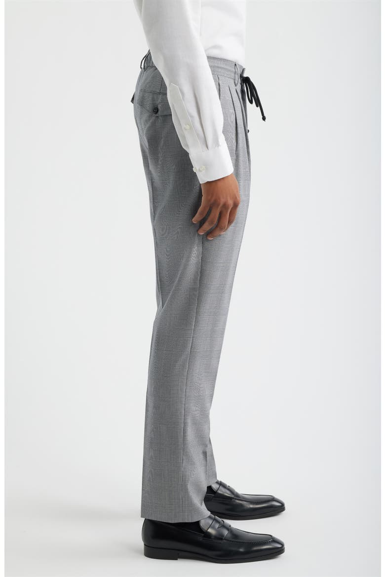 Nova Grey Glen Check Pleated Wool & Cotton Drawstring Dress Pants, Alternate, color, NAVY
