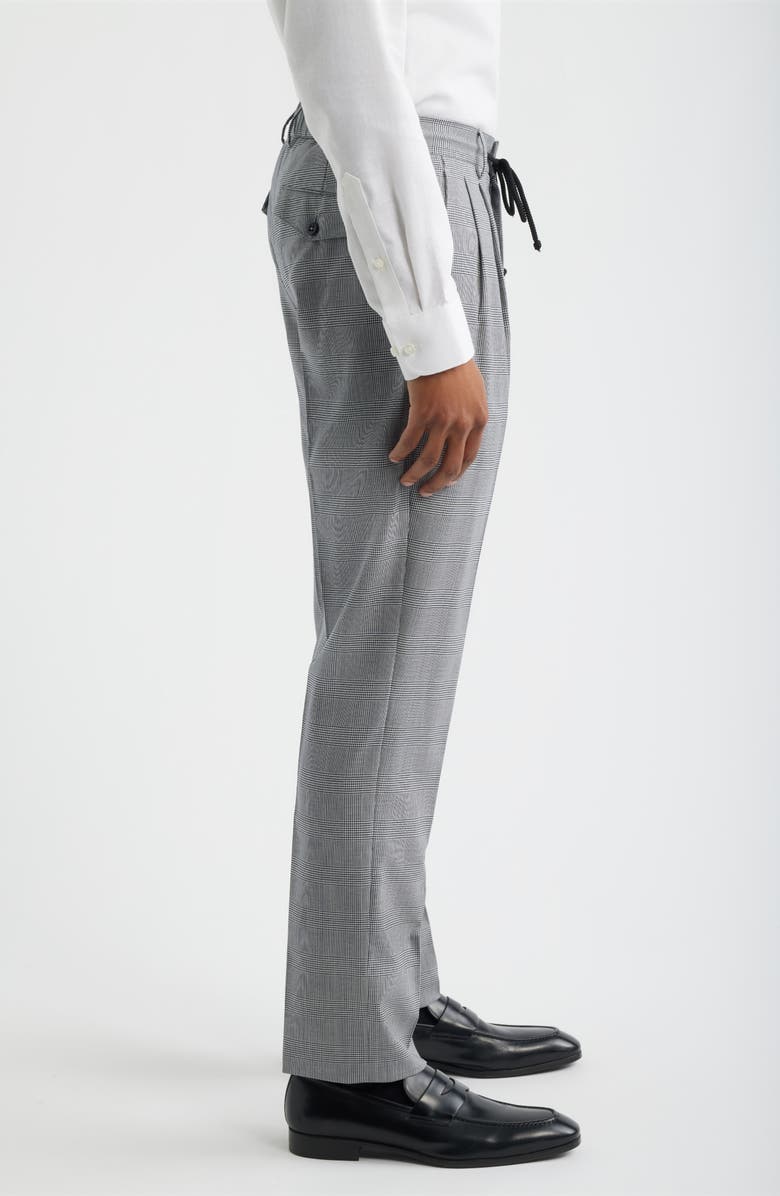 Zanella Nova Grey Glen Check Pleated Wool & Cotton Drawstring Dress Pants, Alternate, color, Navy