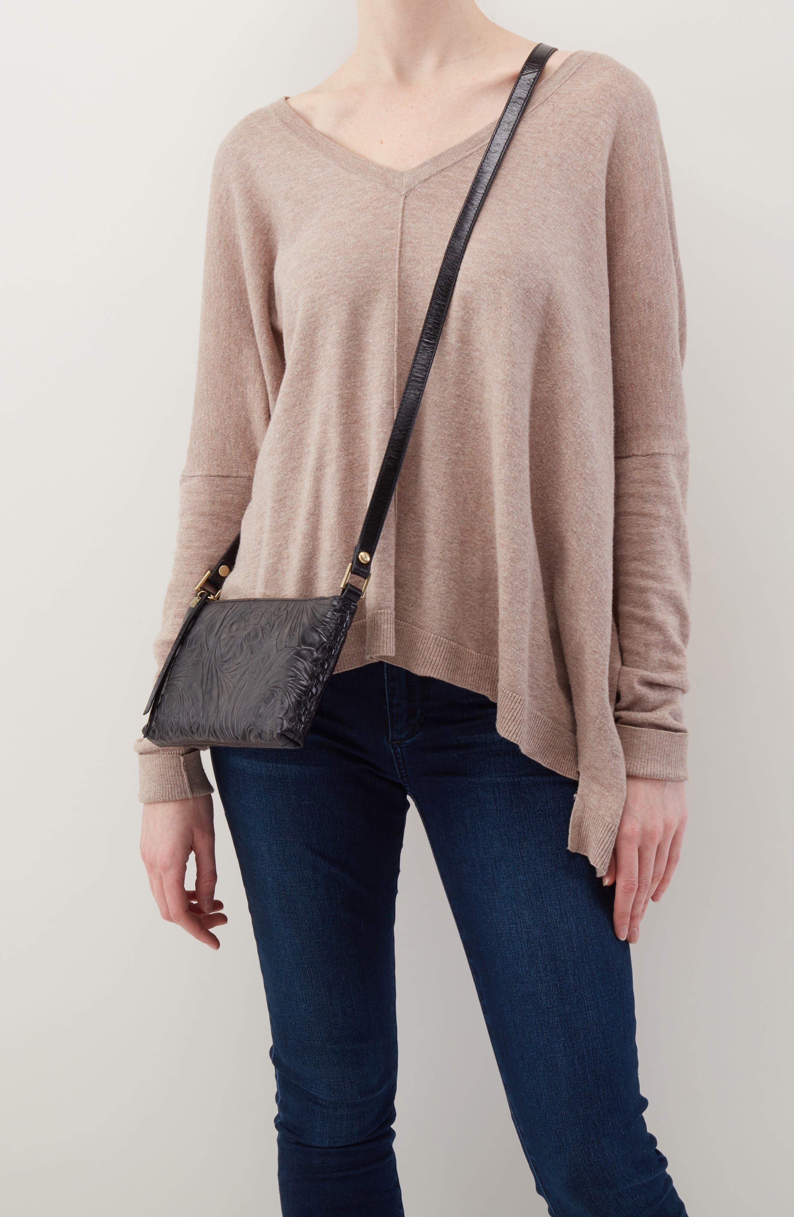 Riff Leather Crossbody Bag, Alternate, color, EMBOSSED BLACK
