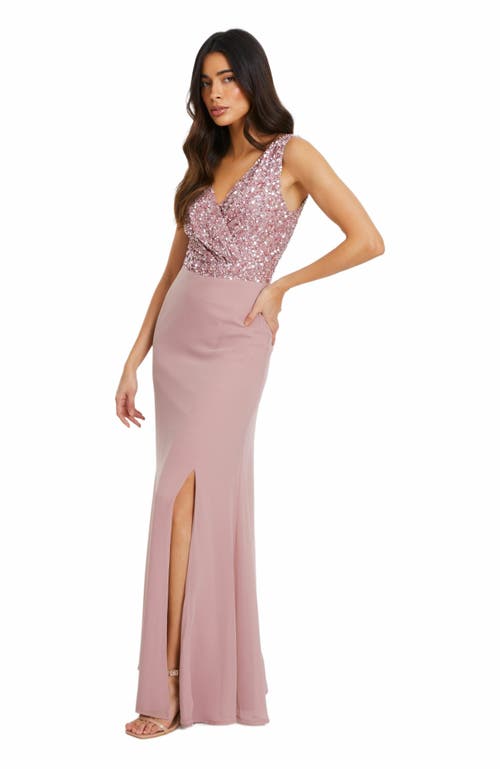 Quiz Chiffon Embellished Wrap Maxi Dress In Pink