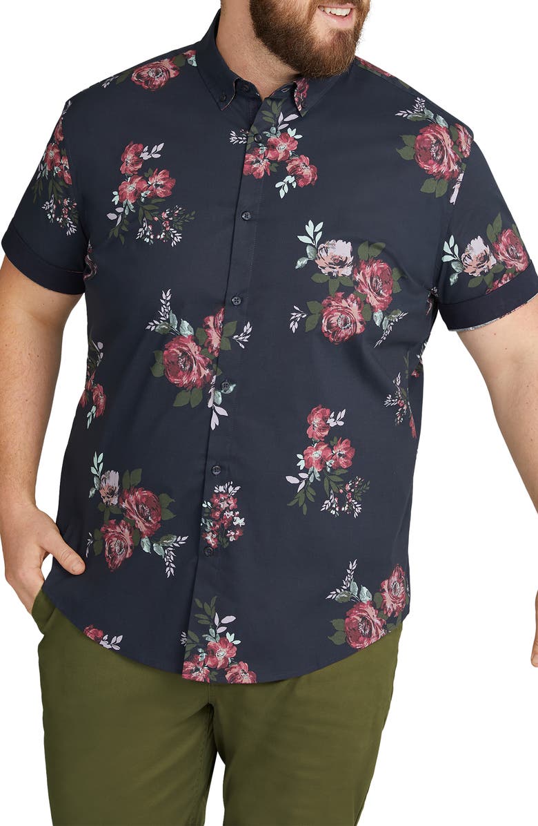 Johnny Bigg Kennedy Floral Short Sleeve Stretch Cotton Button-Down Shirt, Main, color,