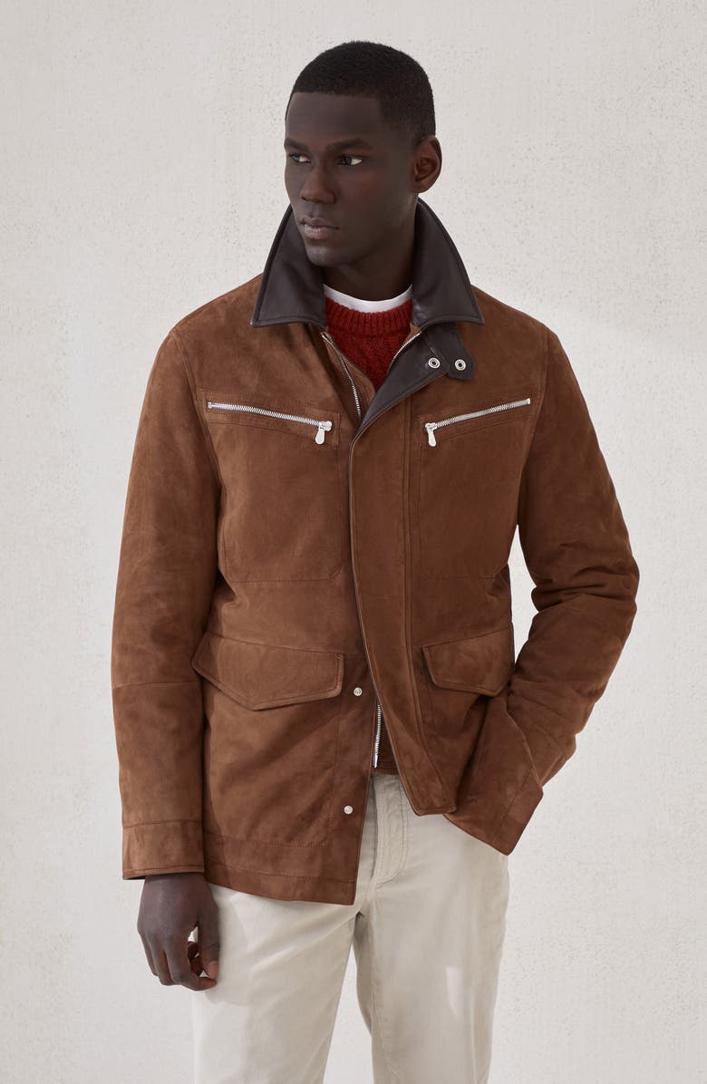Brunello Cucinelli Suede field jacket, Alternate, color, Light Brown