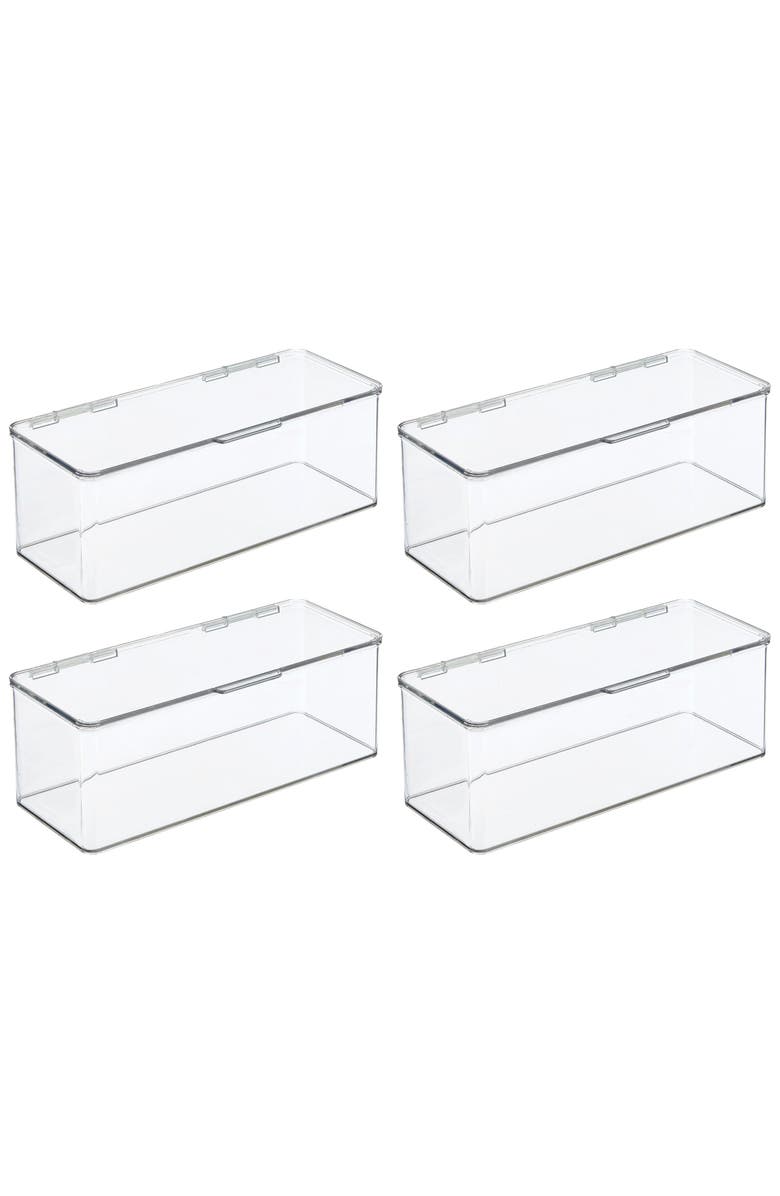 mDesign Plastic Bathroom Vanity Organizer Bin Box with Hinged Lid, 4 Pack, Clear, Main, color, Clear