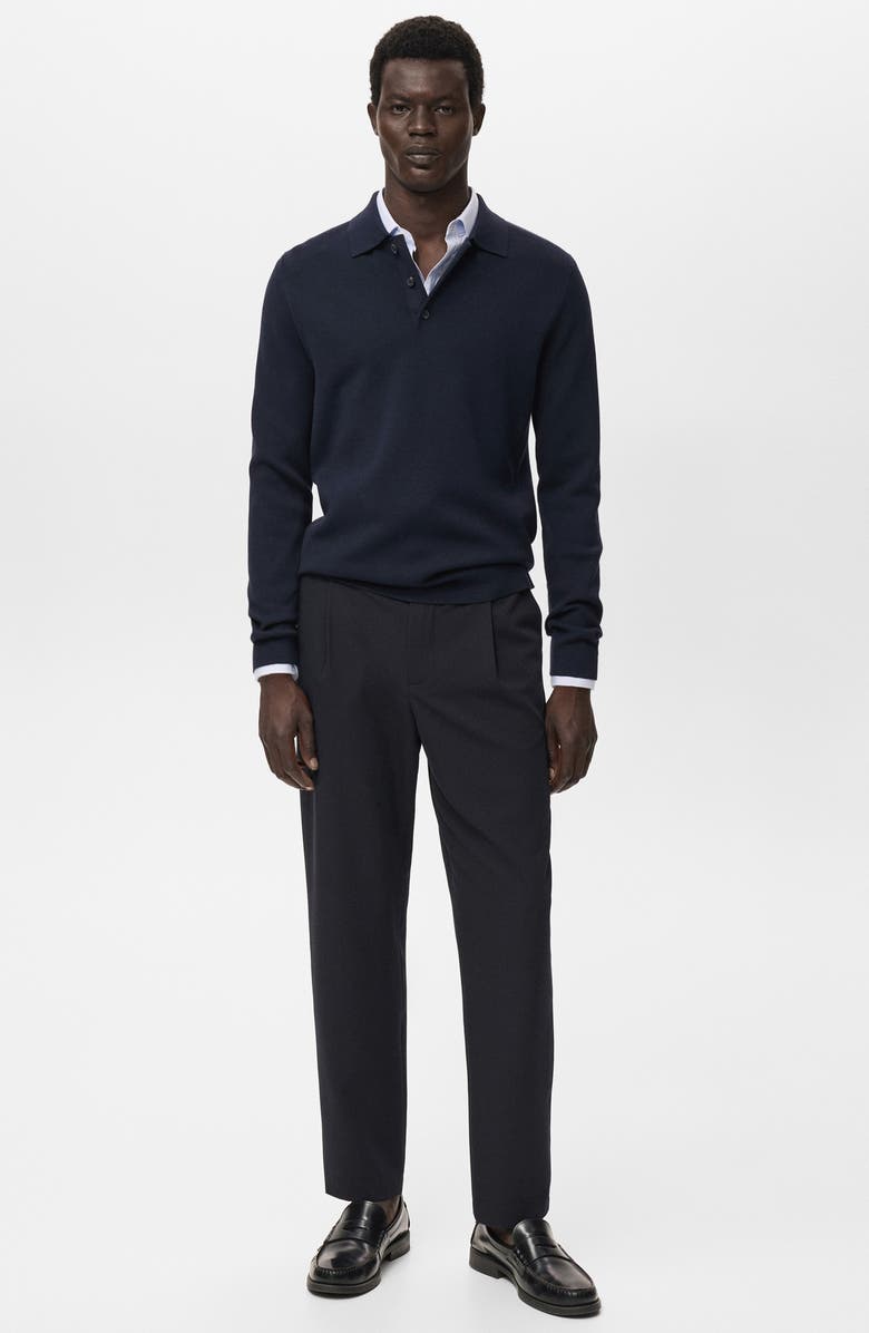 MANGO Long Sleeve Piqué Polo, Alternate, color, Navy