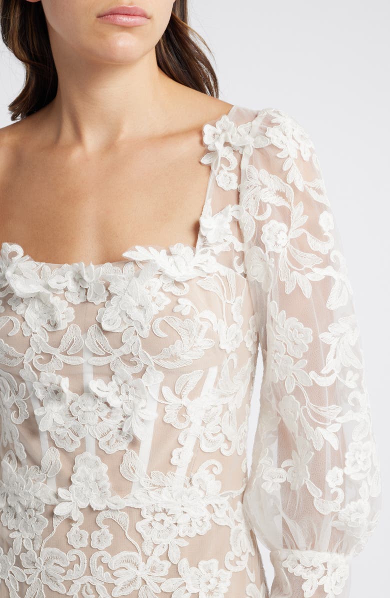 Marchesa Notte Corded Lace Long Sleeve Cocktail Dress, Alternate, color, 