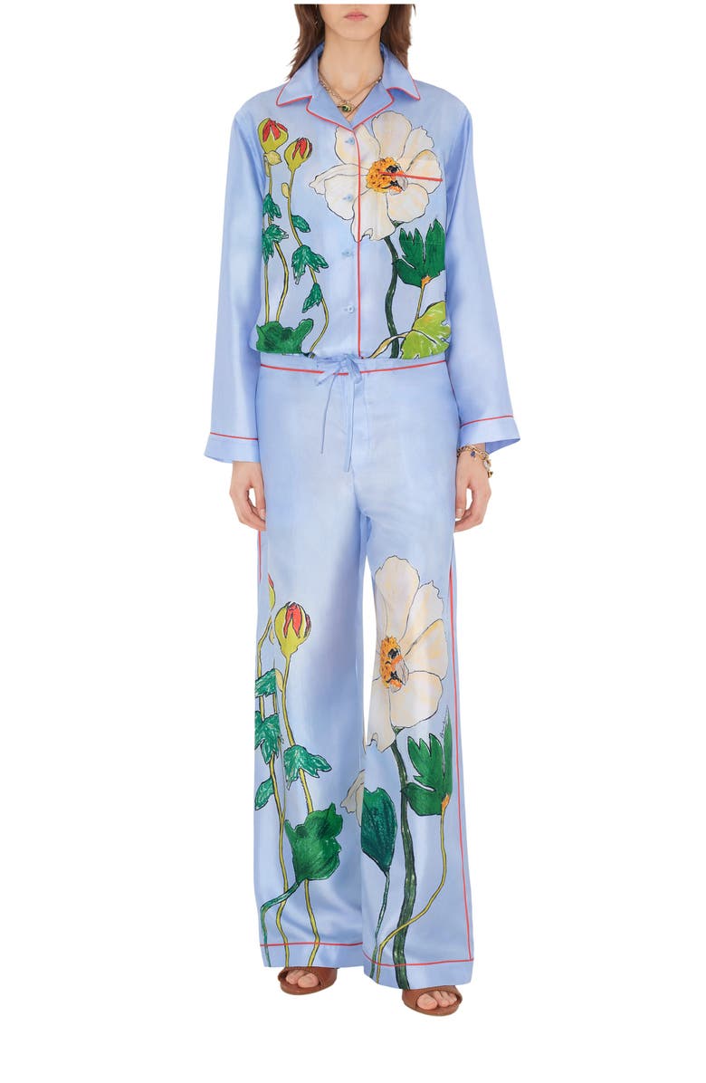 Burberry Highgrove Honeybee Silk Pyjama Trousers, Main, color, Blue