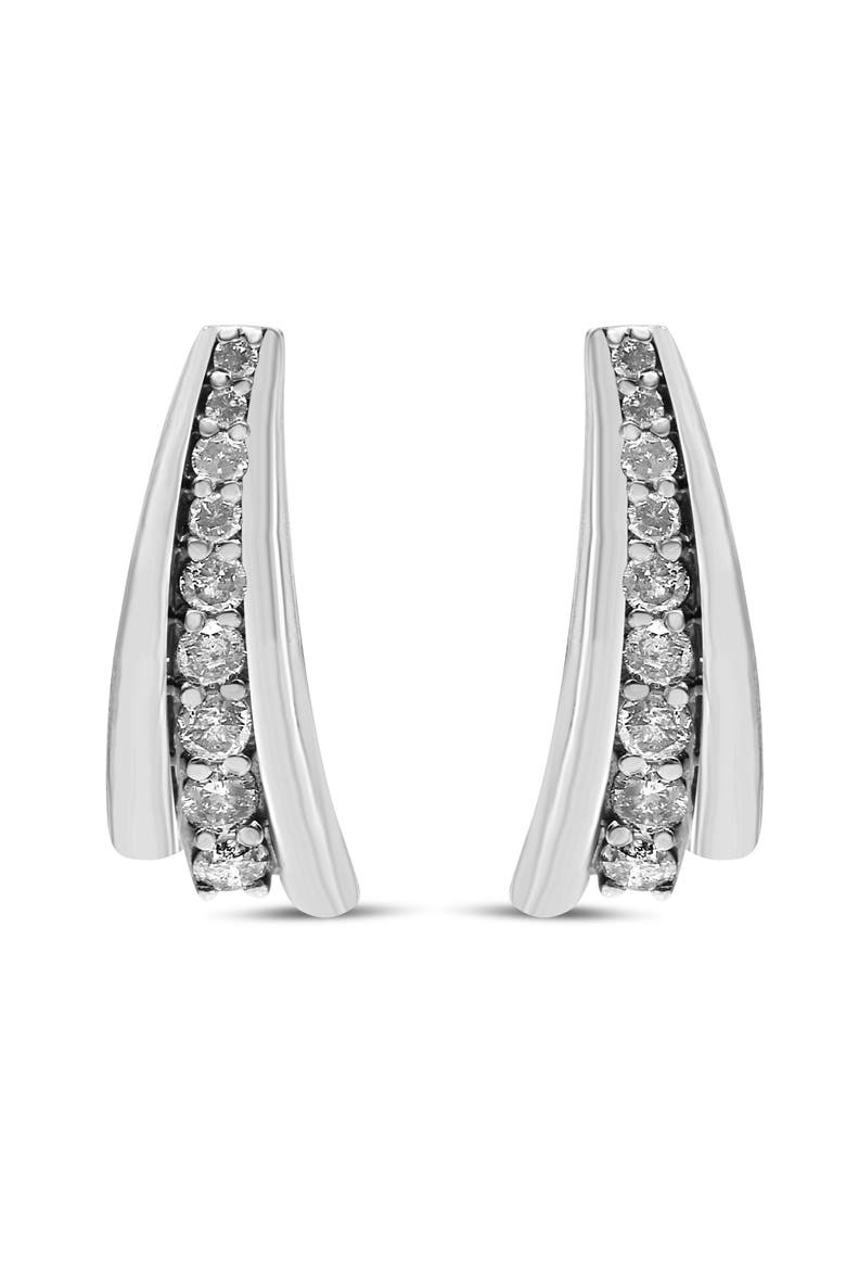Silver 1 Ct Round Diamond Graduated Huggie Earrings, Alternate, color, White