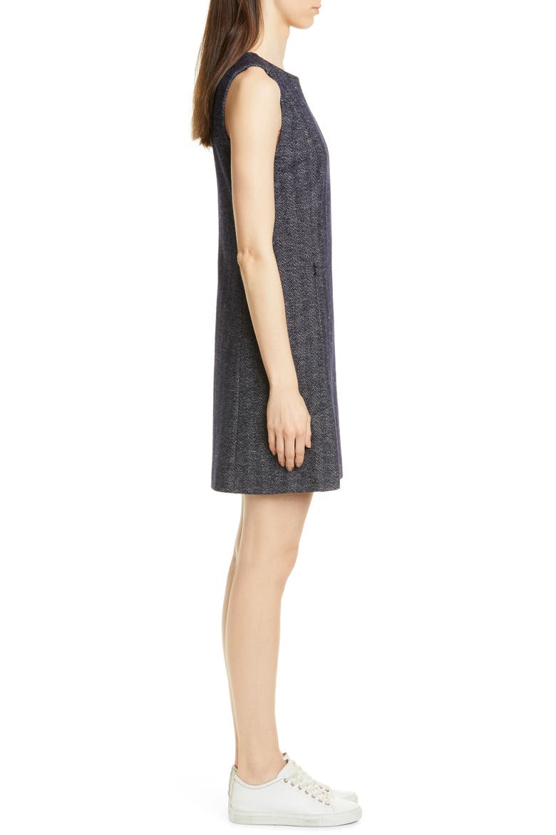 Vent Front Wool & Cotton Blend Shift Dress, Alternate, color, NAVY MULTI