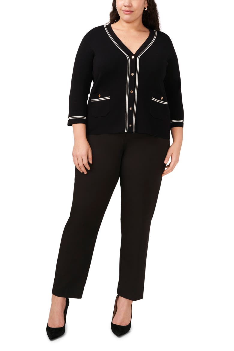 Contrast Trim Two-Pocket Cardigan, Alternate, color, RICH BLACK