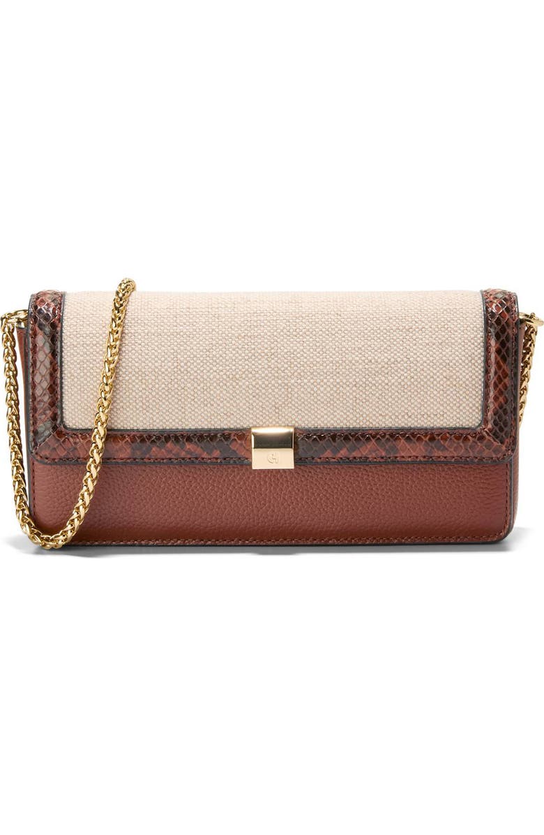 Cole Haan Daniella Canvas & Leather Wallet on a Chain, Main, color, Natural Canvas / Dark